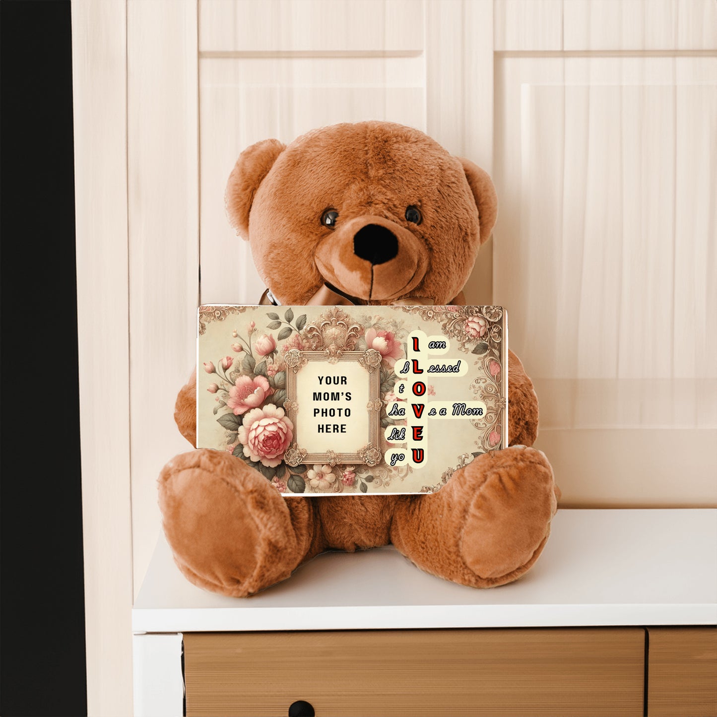 ILOVEU Personalized Teddy Bear with Sign - Gifts For Mom with Vintage Design Custom Photo