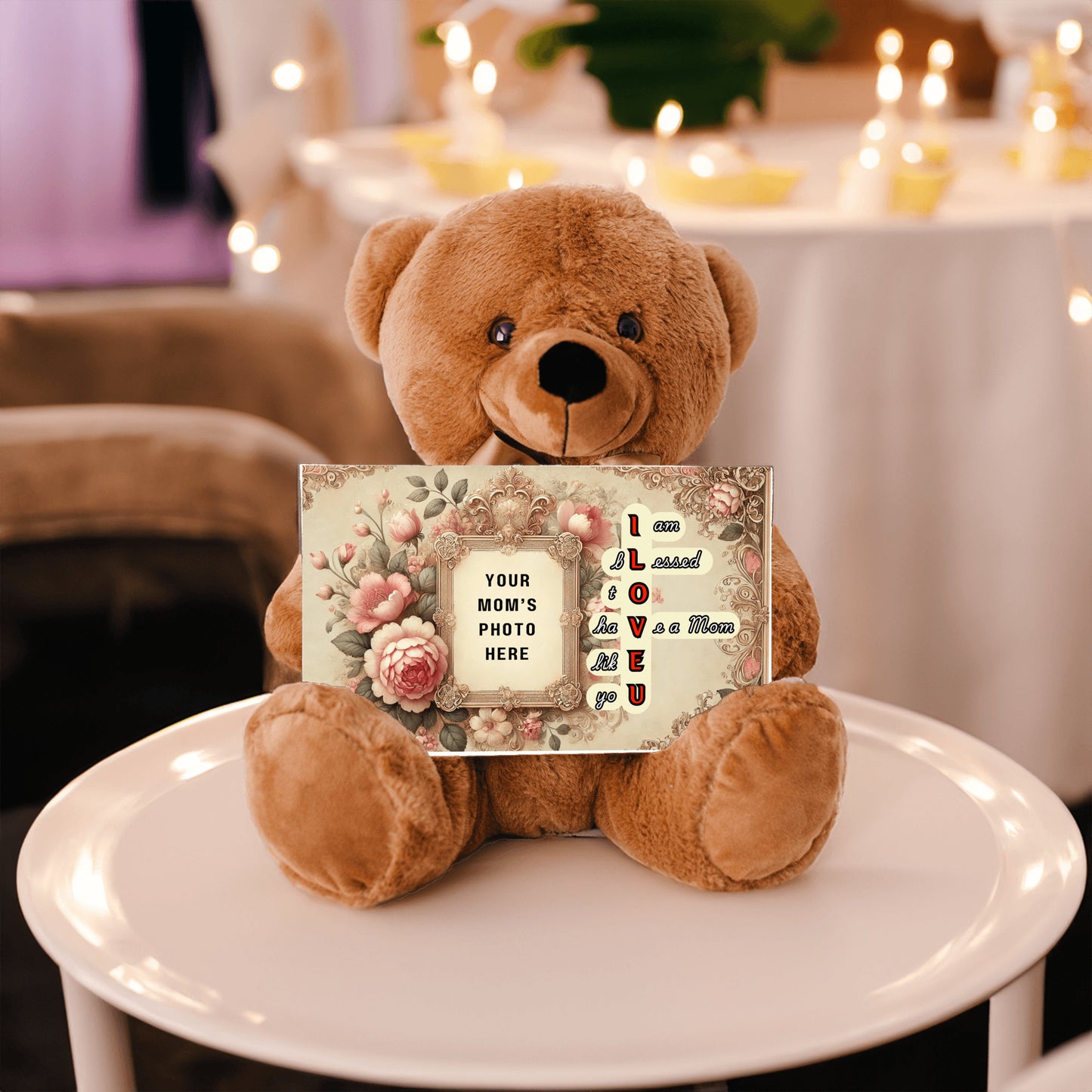 ILOVEU Personalized Teddy Bear with Sign - Gifts For Mom with Vintage Design Custom Photo