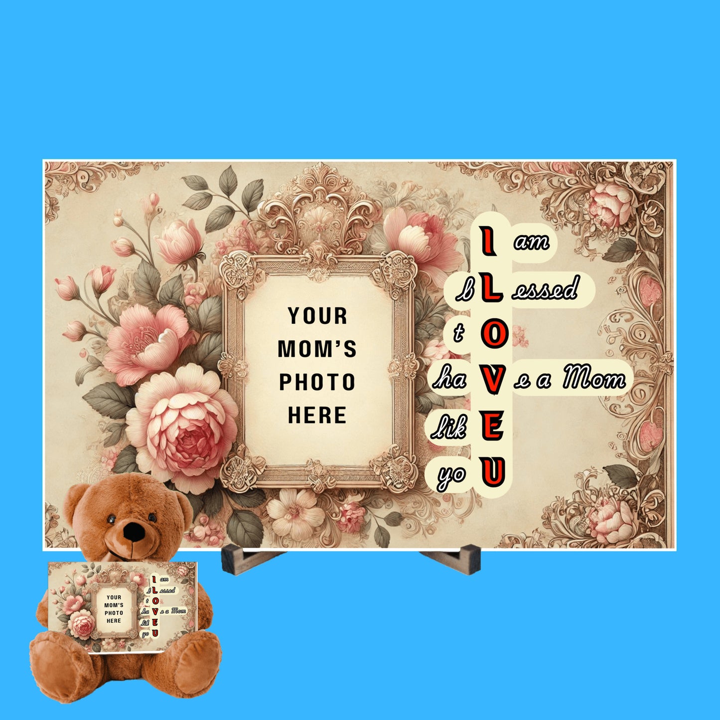 ILOVEU Personalized Teddy Bear with Sign - Gifts For Mom with Vintage Design Custom Photo