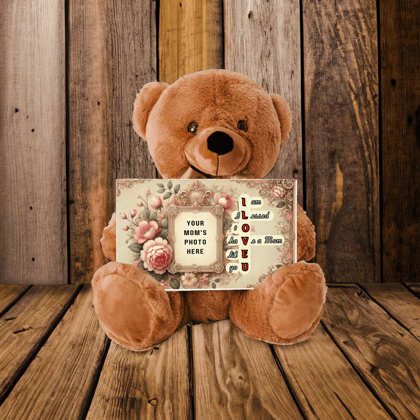 ILOVEU Personalized Teddy Bear with Sign - Gifts For Mom with Vintage Design Custom Photo