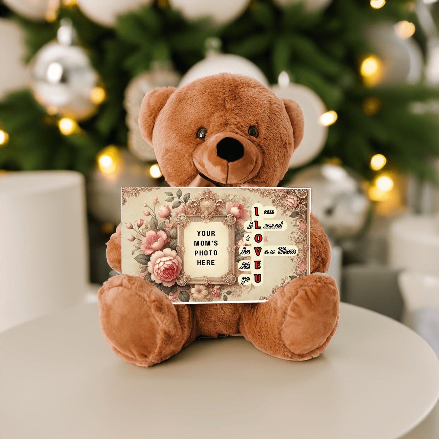 ILOVEU Personalized Teddy Bear with Sign - Gifts For Mom with Vintage Design Custom Photo