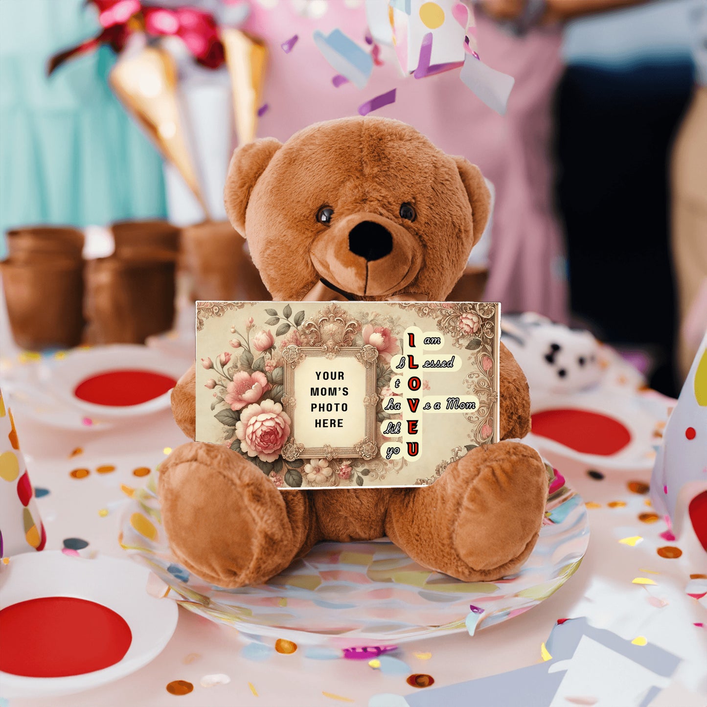 ILOVEU Personalized Teddy Bear with Sign - Gifts For Mom with Vintage Design Custom Photo