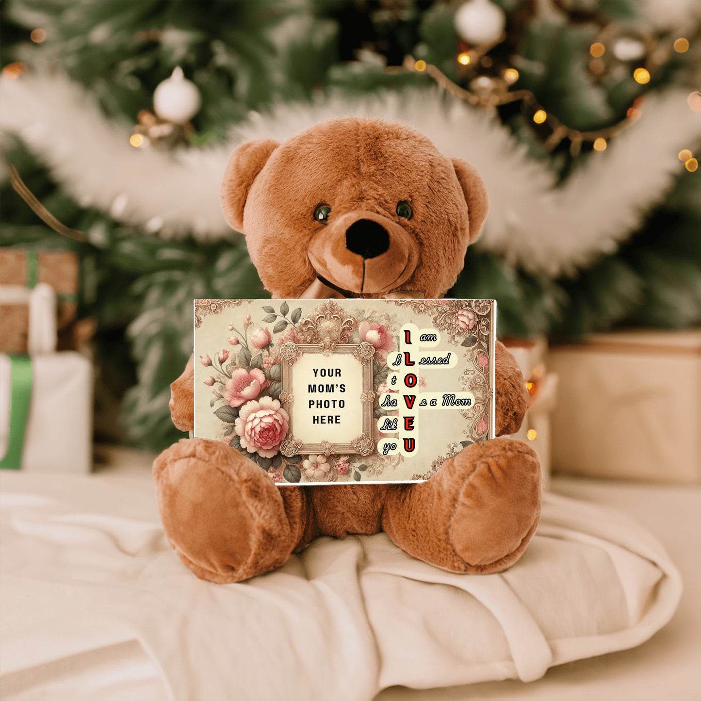 ILOVEU Personalized Teddy Bear with Sign - Gifts For Mom with Vintage Design Custom Photo