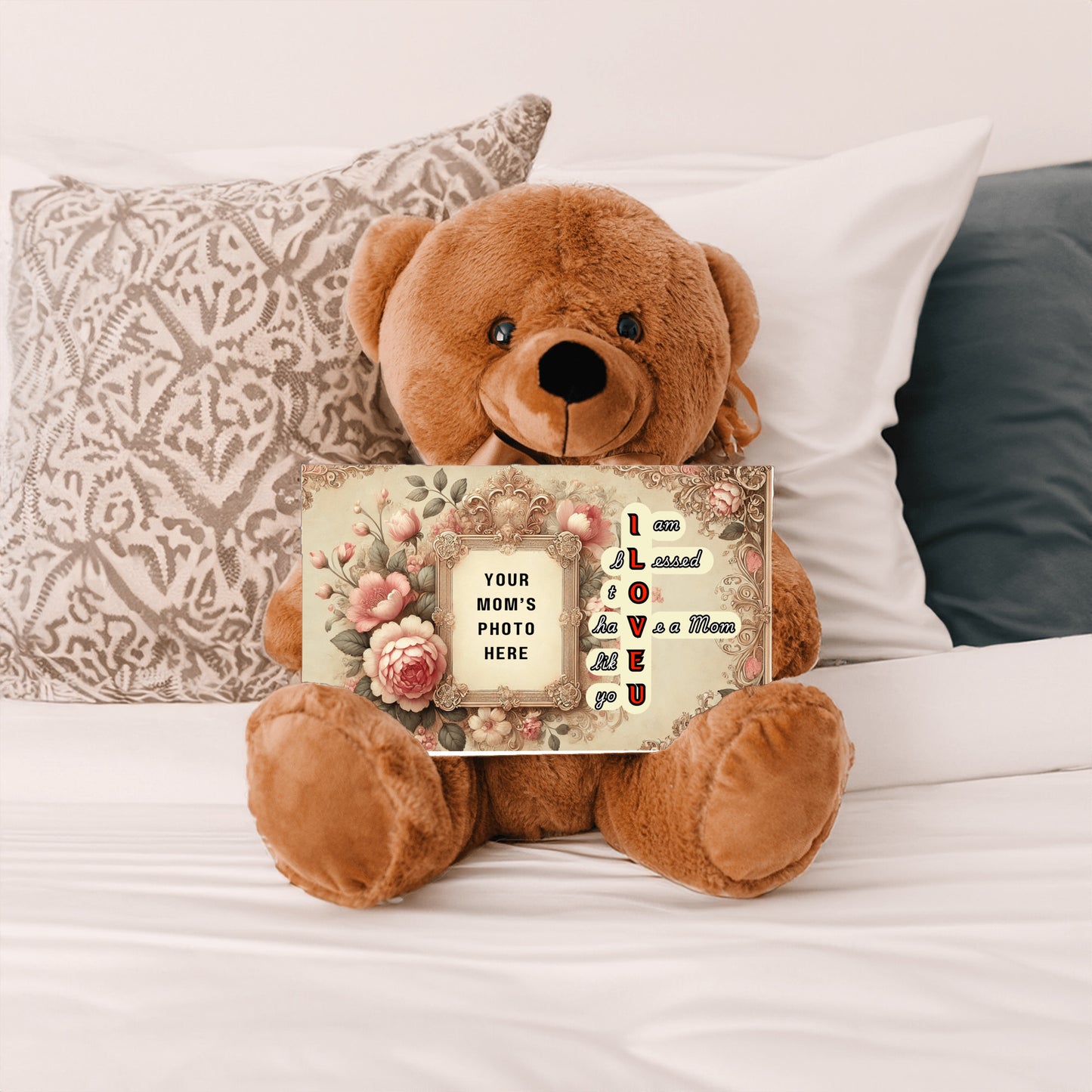 ILOVEU Personalized Teddy Bear with Sign - Gifts For Mom with Vintage Design Custom Photo