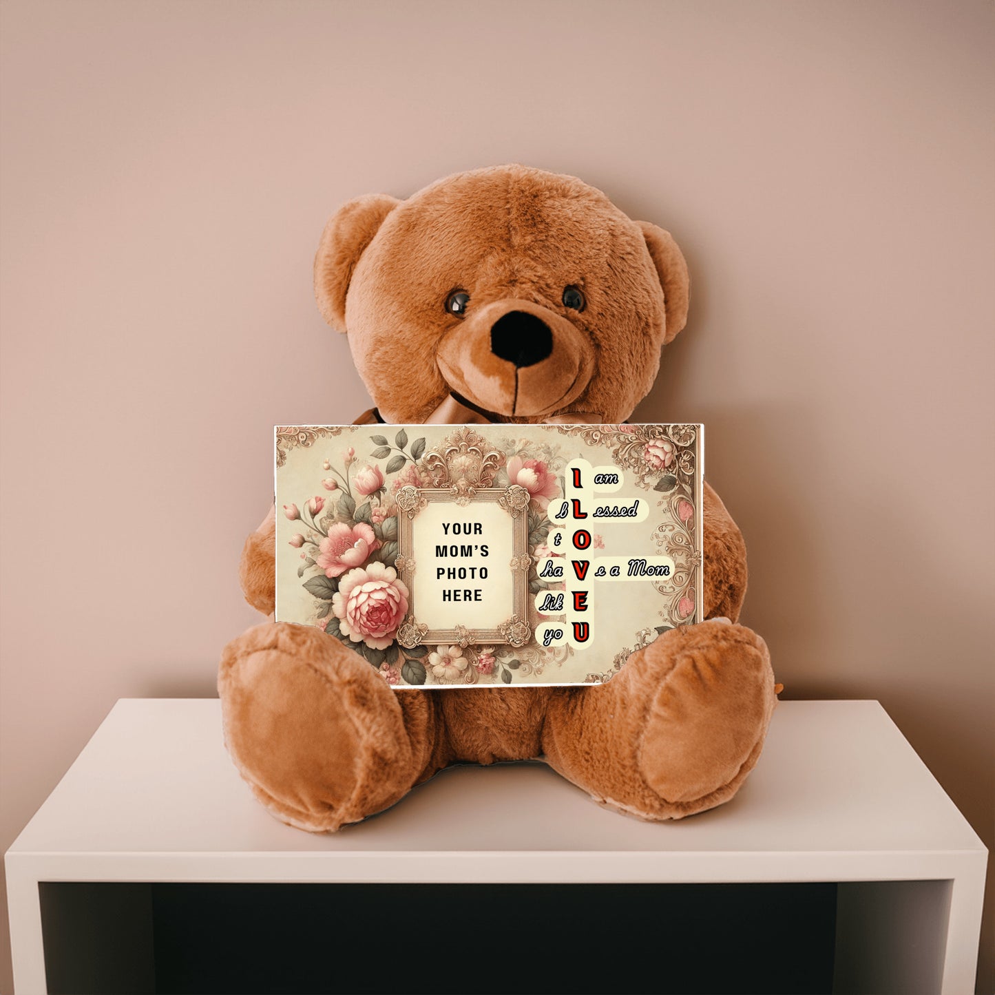 ILOVEU Personalized Teddy Bear with Sign - Gifts For Mom with Vintage Design Custom Photo