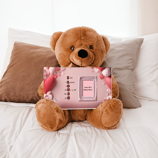 ILOVEU Personalized Photo Gift for Girlfriend - Teddy Bear with Sign and Pink Heart Designs