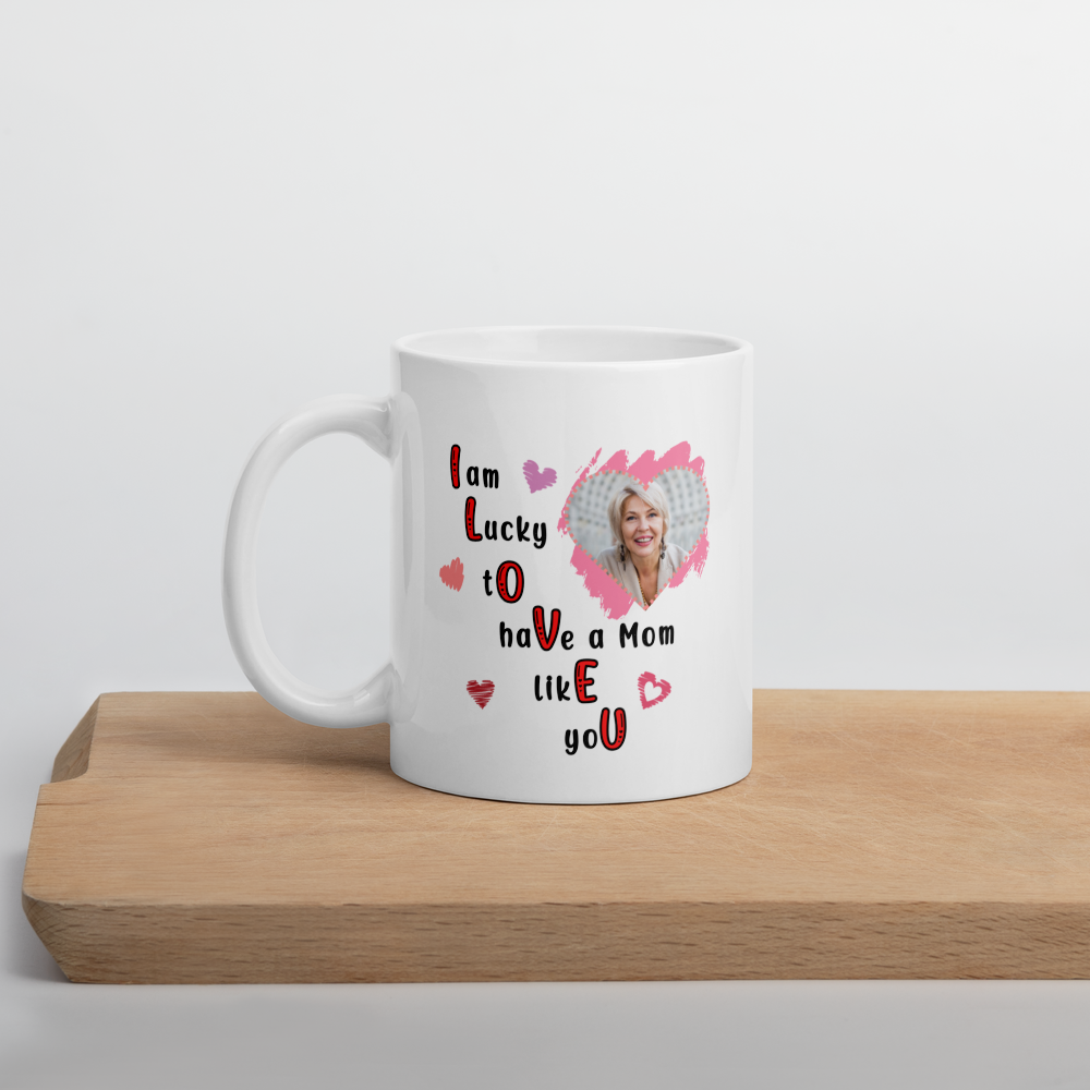 ILOVEU Personalized Photo Mug - Best Gift for Mom - White Glossy Mug with Minimalist Heart Design