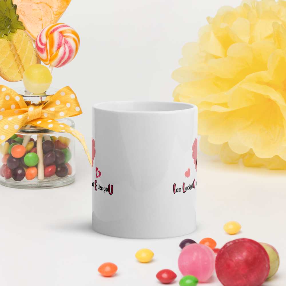 ILOVEU White Glosy Mug - Gift for Wife - Personalized Photo Mug with Heart Design