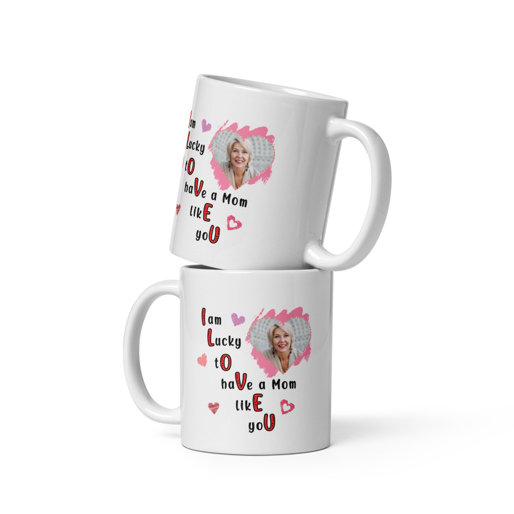 ILOVEU Personalized Photo Mug - Best Gift for Mom - White Glossy Mug with Minimalist Heart Design