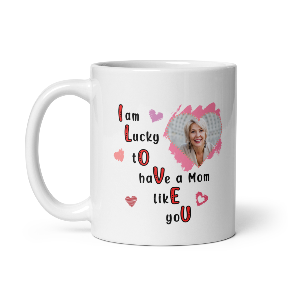 ILOVEU Personalized Photo Mug - Best Gift for Mom - White Glossy Mug with Minimalist Heart Design