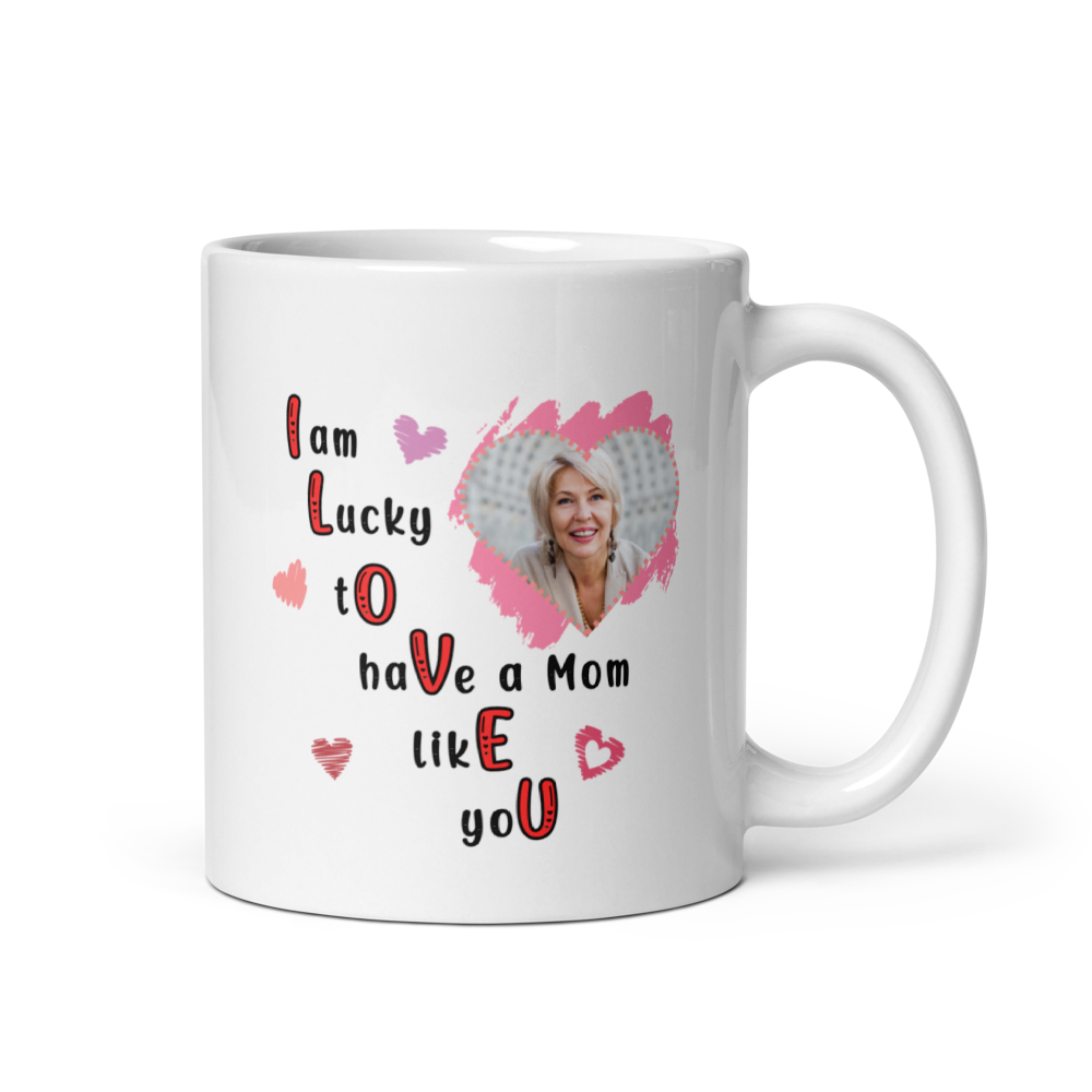 ILOVEU Personalized Photo Mug - Best Gift for Mom - White Glossy Mug with Minimalist Heart Design