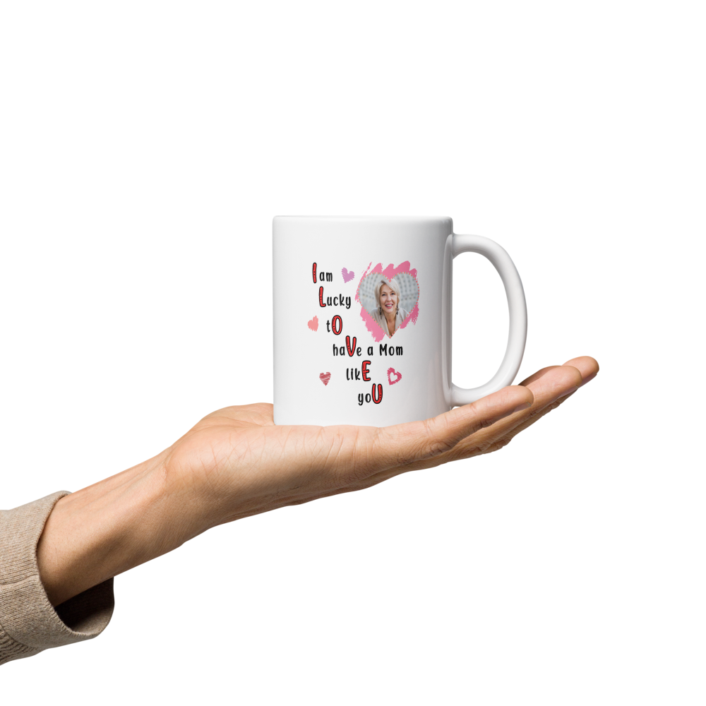 ILOVEU Personalized Photo Mug - Best Gift for Mom - White Glossy Mug with Minimalist Heart Design