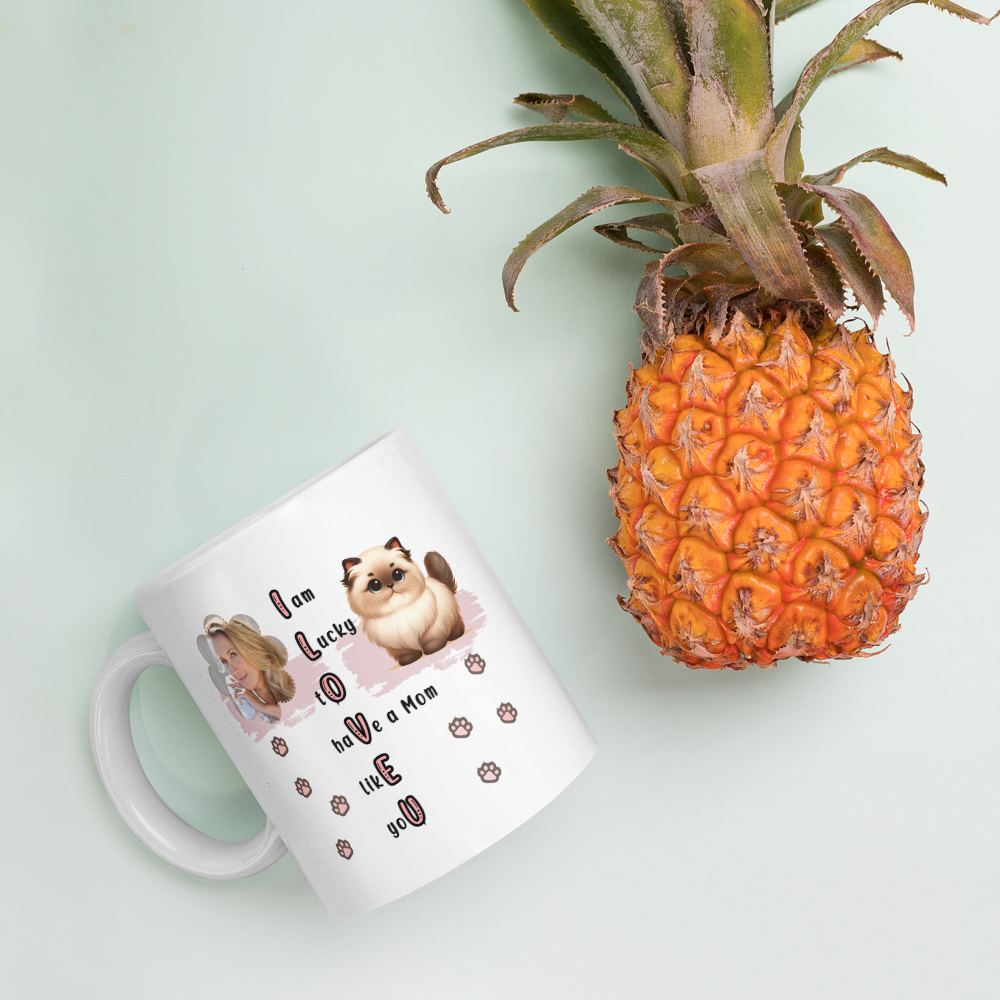 ILOVEU Personalized Gift for Wife -  Custom Photo Mug with Cute Cat Design - White Glossy Mug