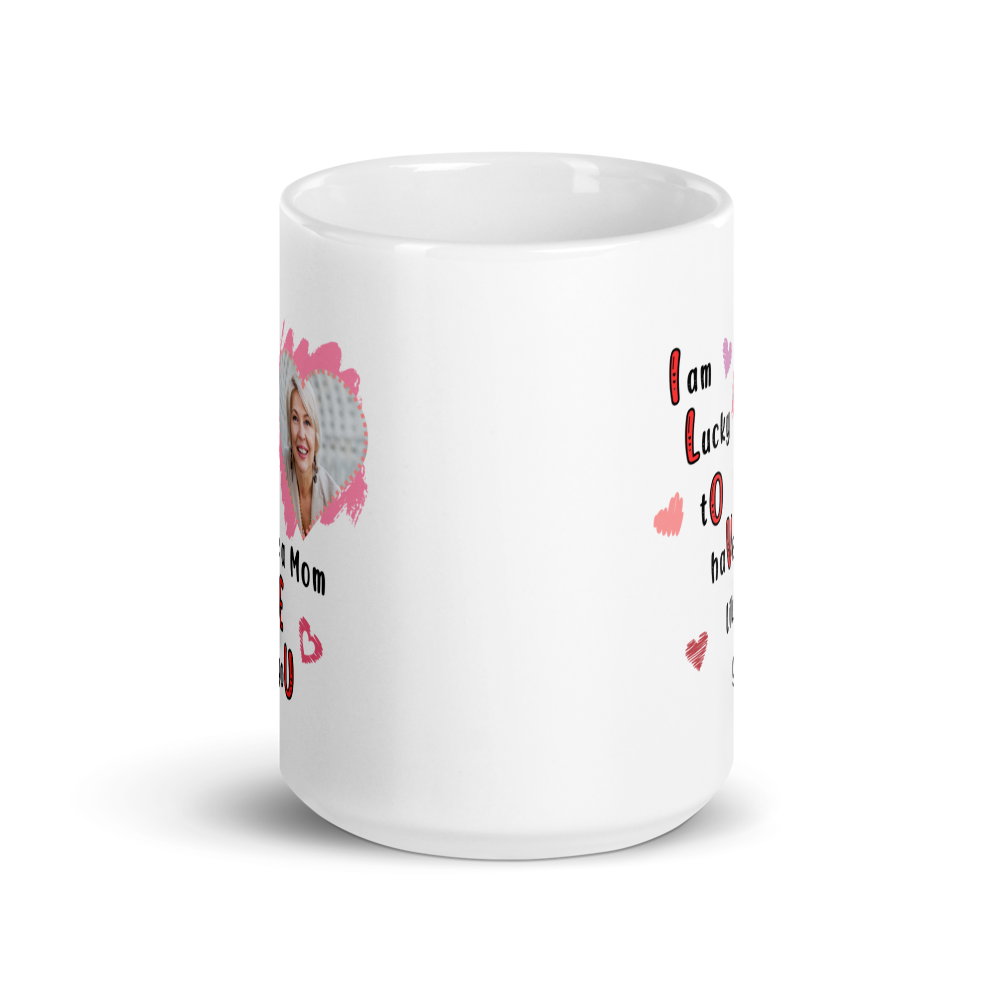 ILOVEU Personalized Photo Mug - Best Gift for Mom - White Glossy Mug with Minimalist Heart Design