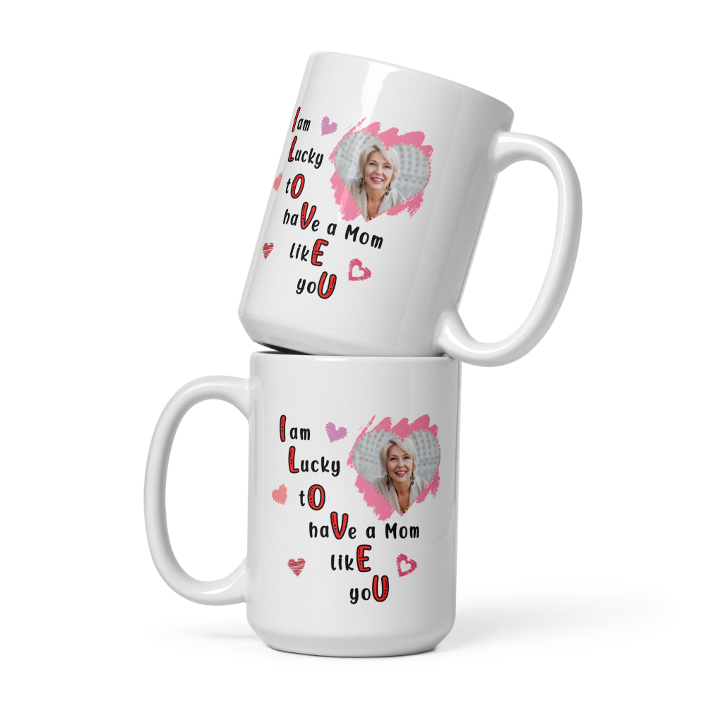 ILOVEU Personalized Photo Mug - Best Gift for Mom - White Glossy Mug with Minimalist Heart Design