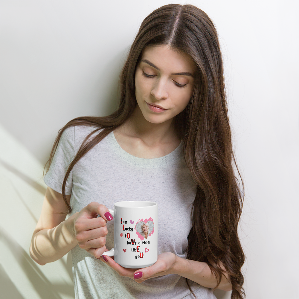 ILOVEU Personalized Photo Mug - Best Gift for Mom - White Glossy Mug with Minimalist Heart Design