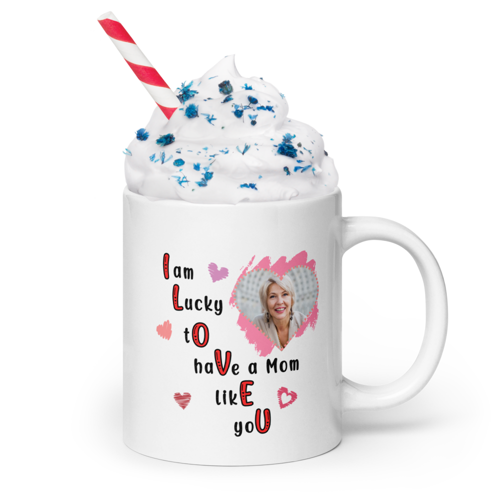 ILOVEU Personalized Photo Mug - Best Gift for Mom - White Glossy Mug with Minimalist Heart Design