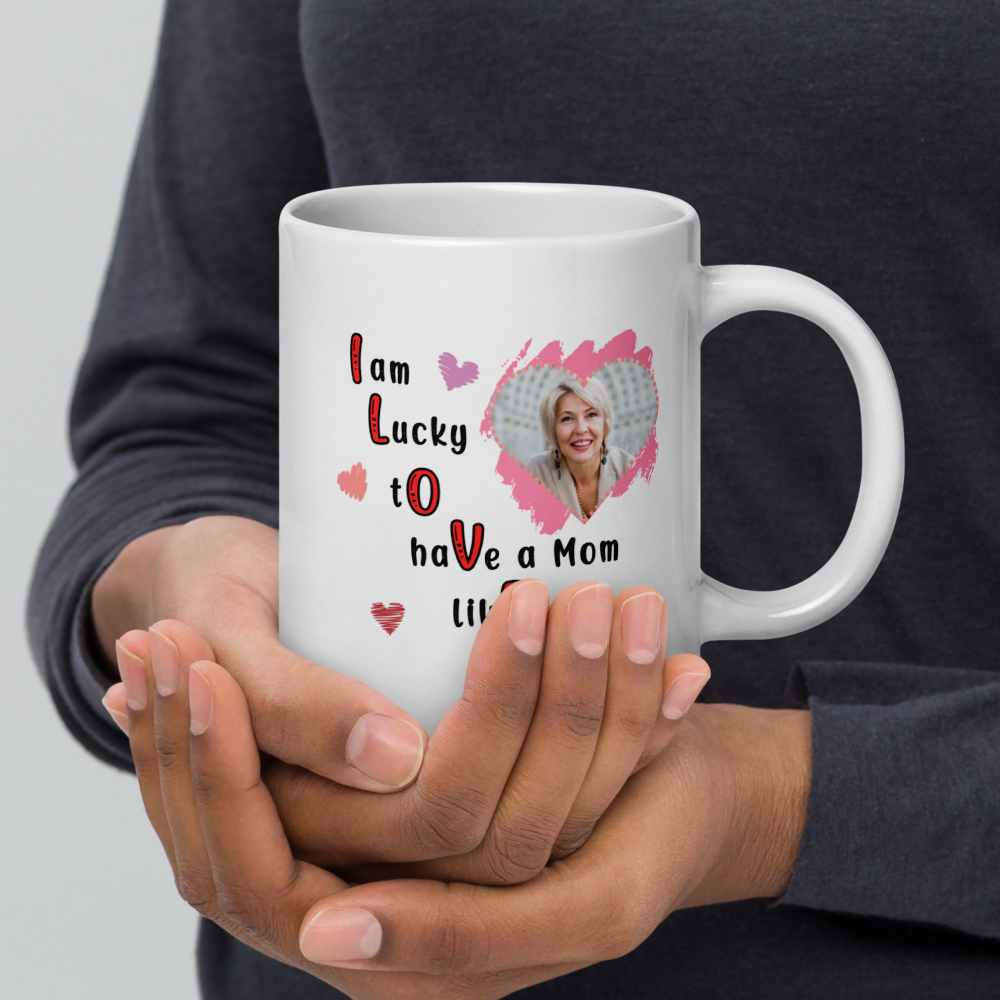 ILOVEU Personalized Photo Mug - Best Gift for Mom - White Glossy Mug with Minimalist Heart Design